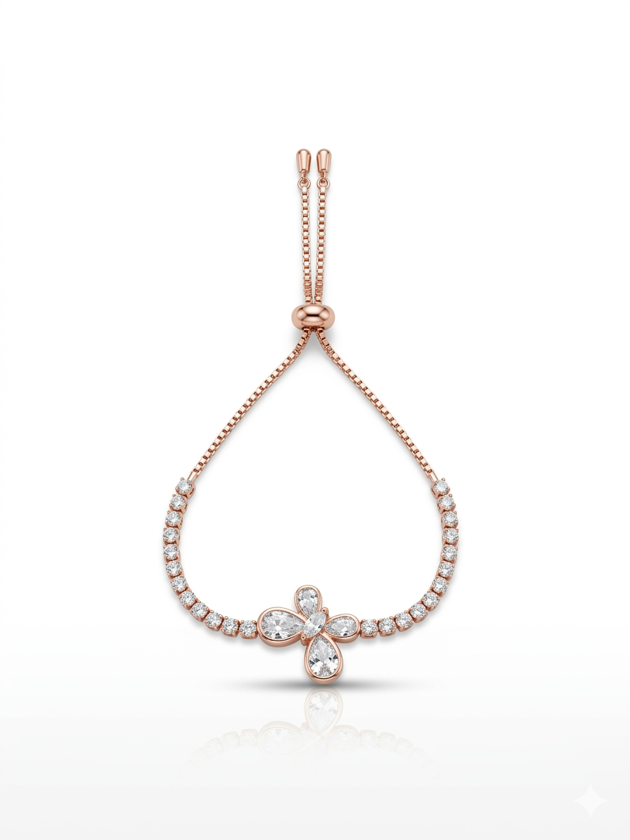 Rose Gold Floral Petal Adjustable Bracelet - 18K Gold Plated