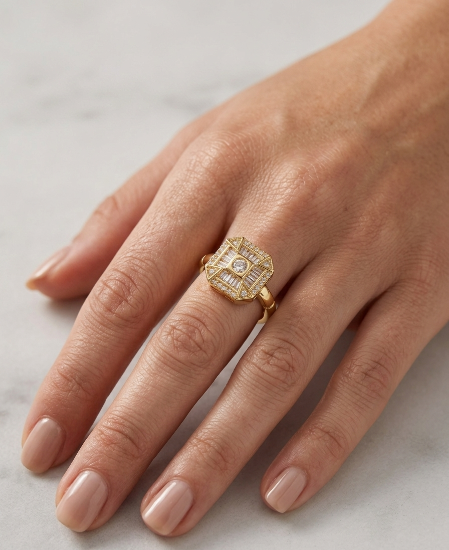 The Art Deco Mosaic Adjustable Ring - 18K Gold Plated