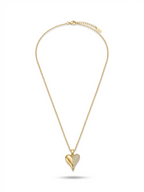 Crystal Half-Pave Heart Pendant Necklace -  18K Gold Plated