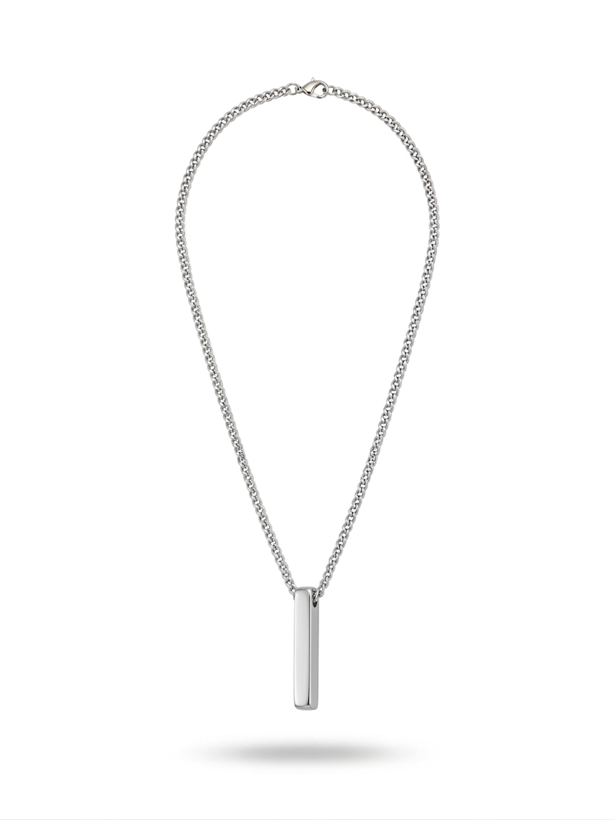 Polished Silver Vertical Bar Pendant Necklace
