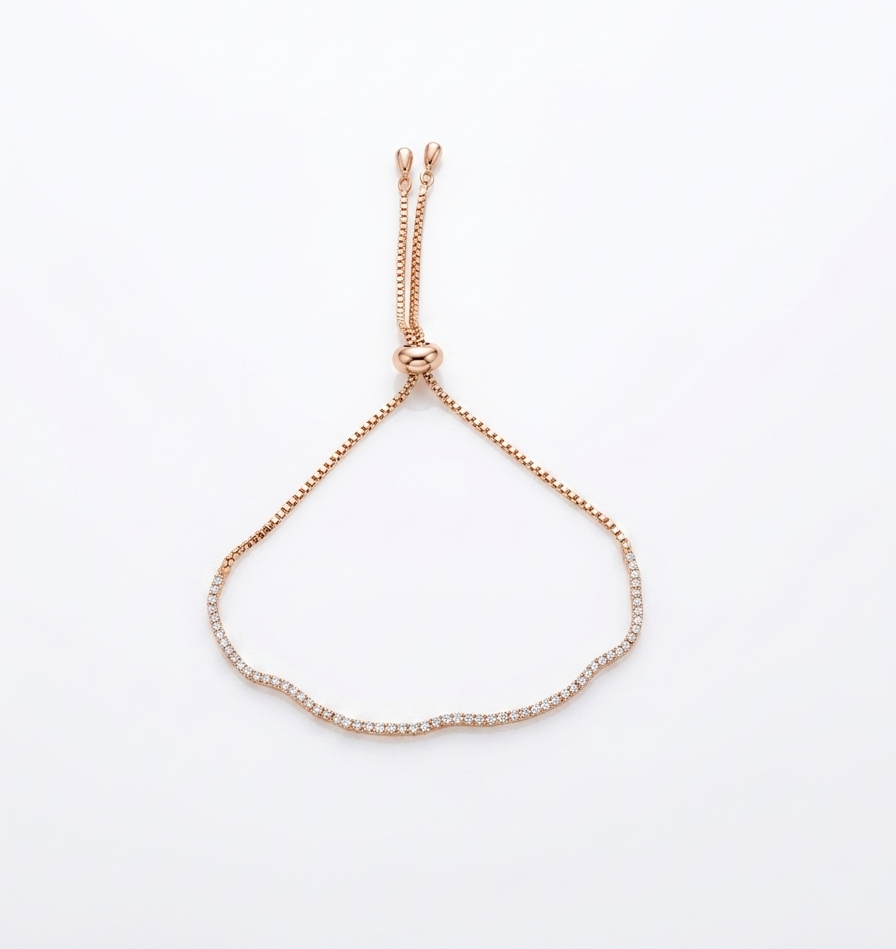 Rose Gold Wave Adjustable Bracelet - 18K Gold Plated