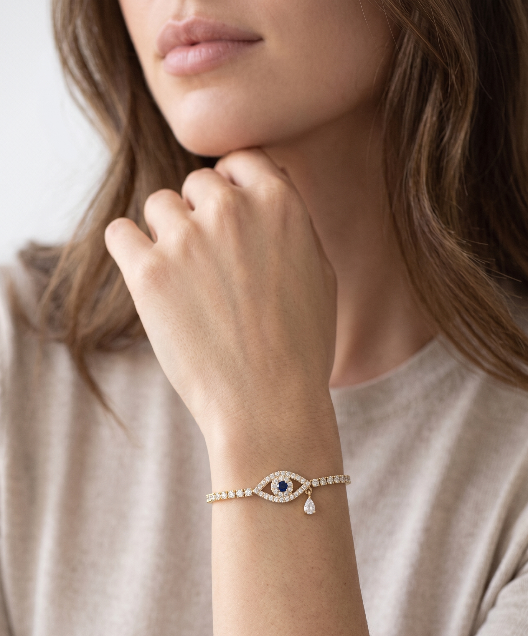 Gold Evil Eye Adjustable "Tear of Protection" Bracelet - 18K Gold Plated