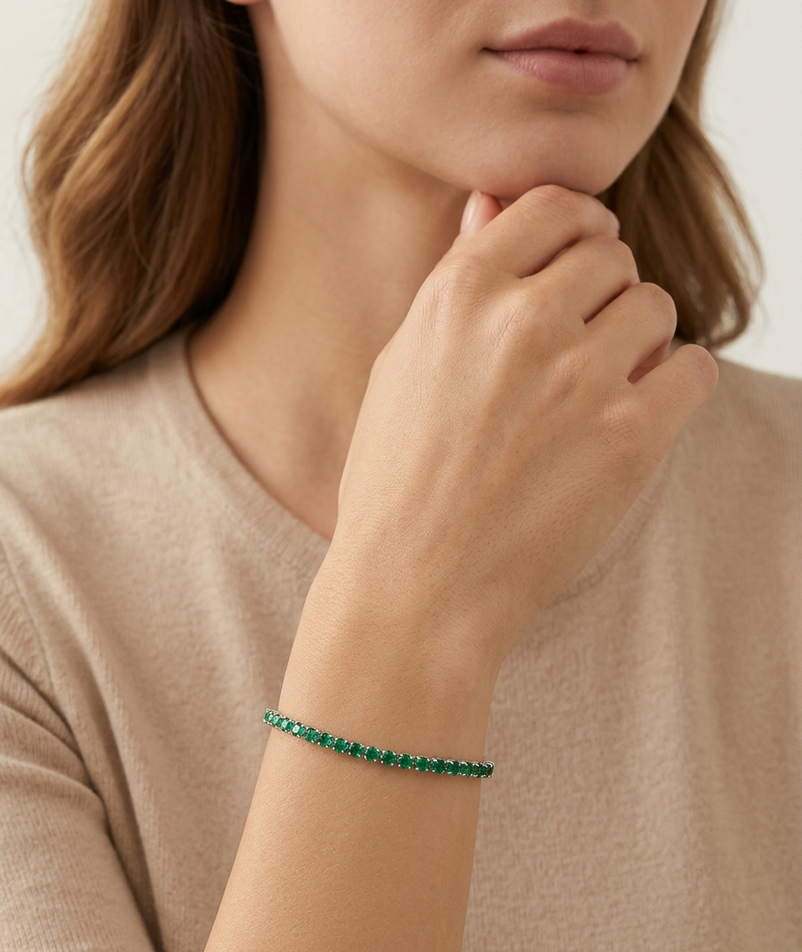 Silver Emerald Green Adjustable Tennis Bracelet