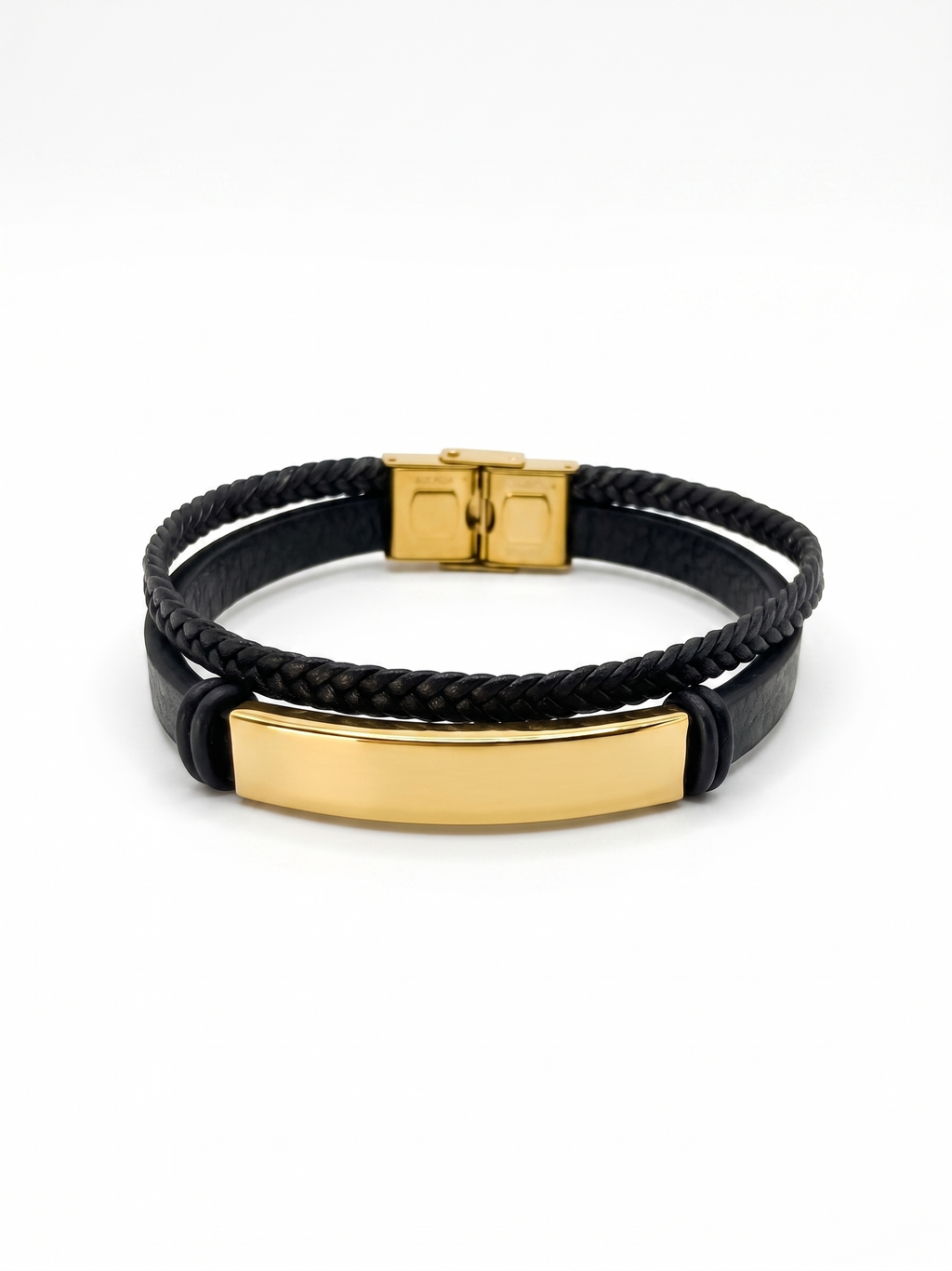 Onyx Braid Gold Bar Bracelet