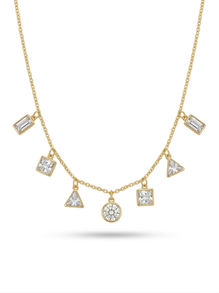 Geometric Charm Droplet Necklace - 18K Gold Plated