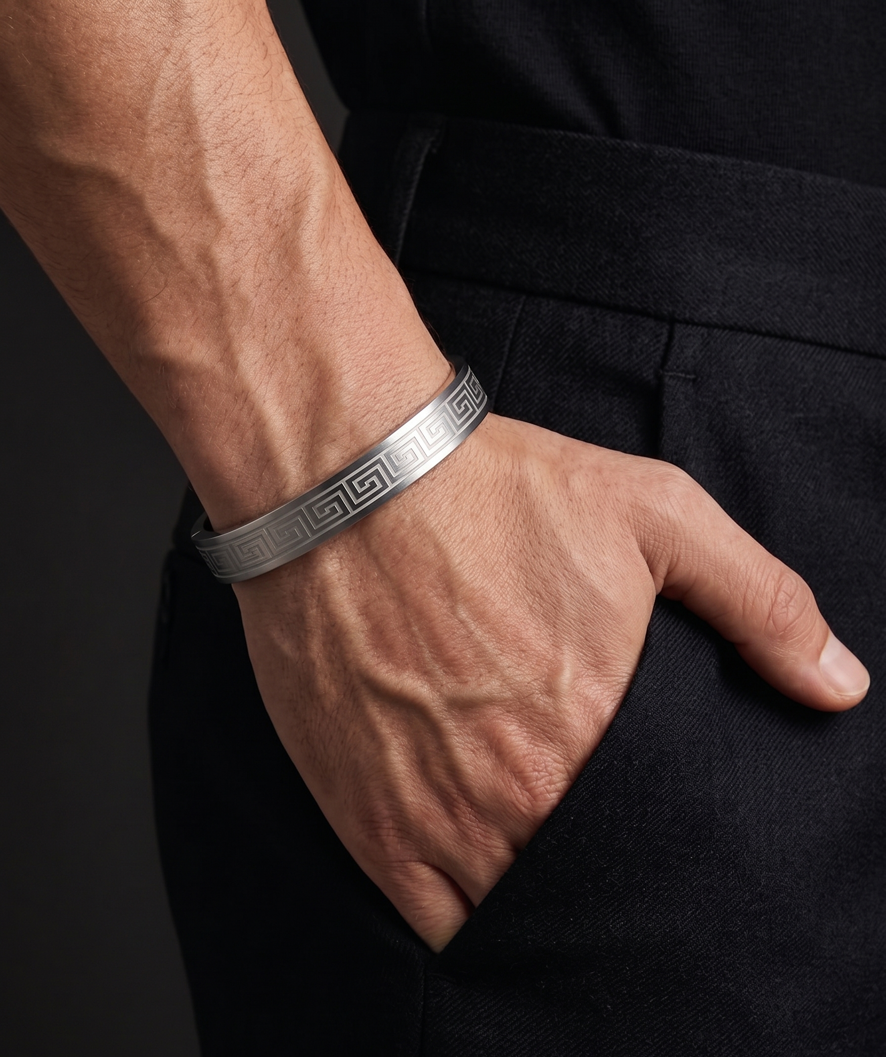 Grecian Meander Silver Men's Bracelet