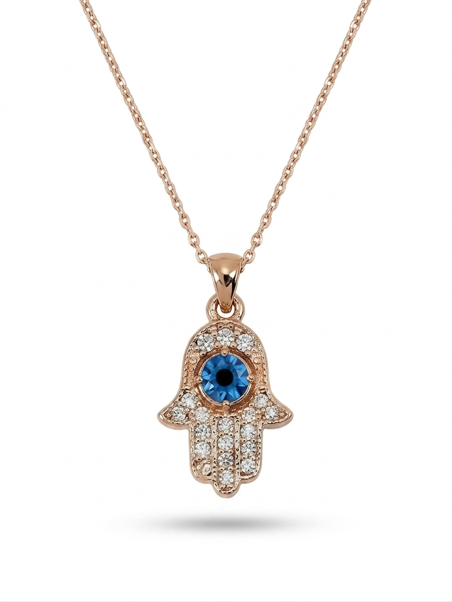 Celestial Blue Hamsa Hand Necklace - 18K Gold Plated