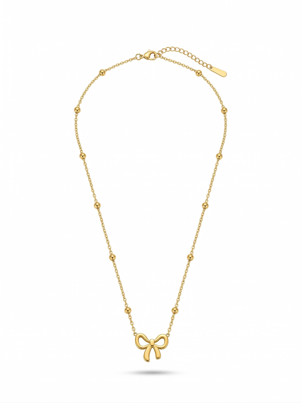 Graceful Ribbon Bow Beaded Necklace - 18K Gold Plated