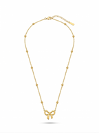 Graceful Ribbon Bow Beaded Necklace - 18K Gold Plated