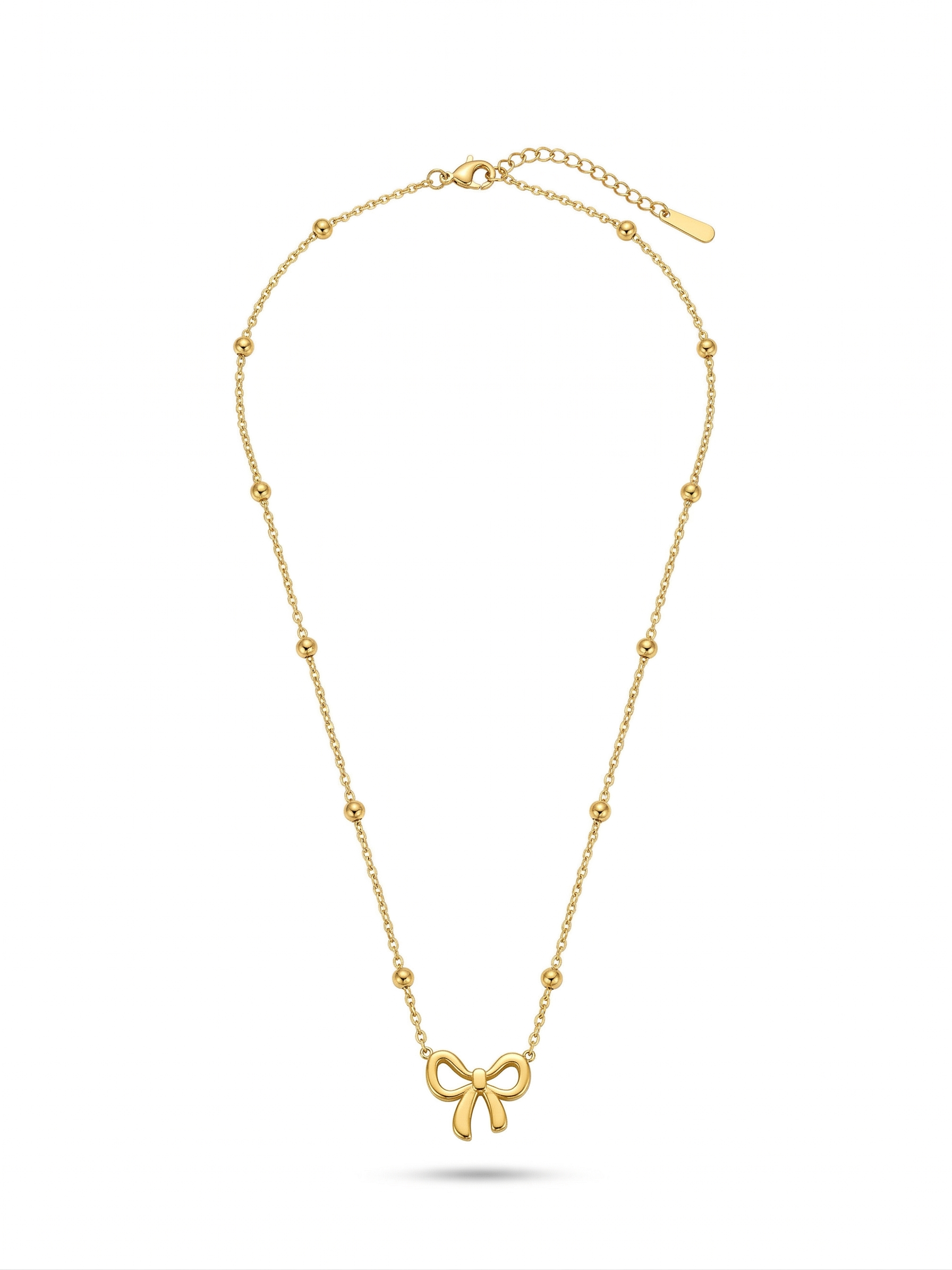Graceful Ribbon Bow Beaded Necklace - 18K Gold Plated