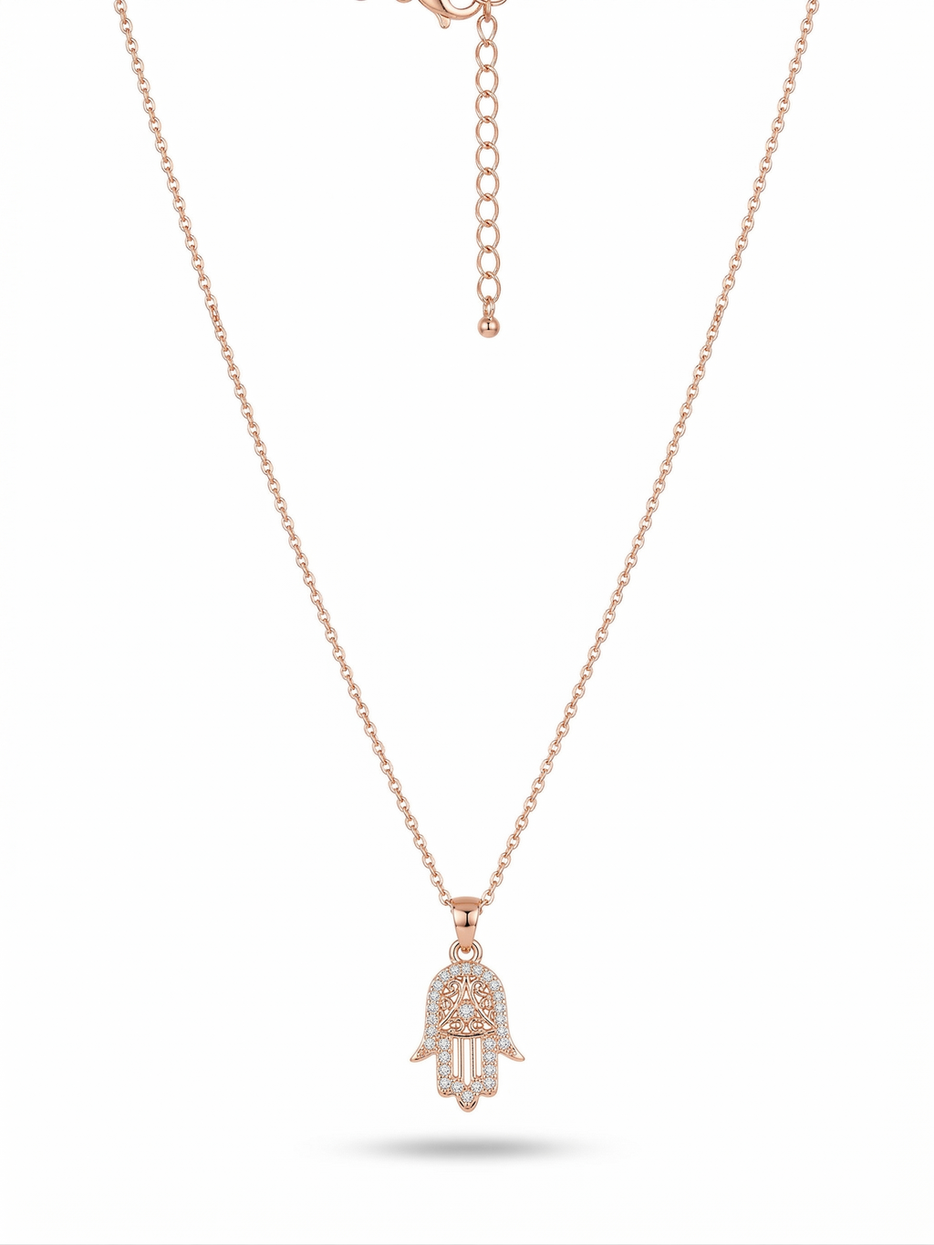 Rose Gold Filigree Hamsa Charm Necklace - 18K Gold Plated