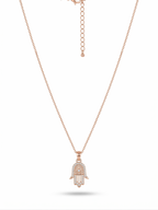 Rose Gold Filigree Hamsa Charm Necklace - 18K Gold Plated