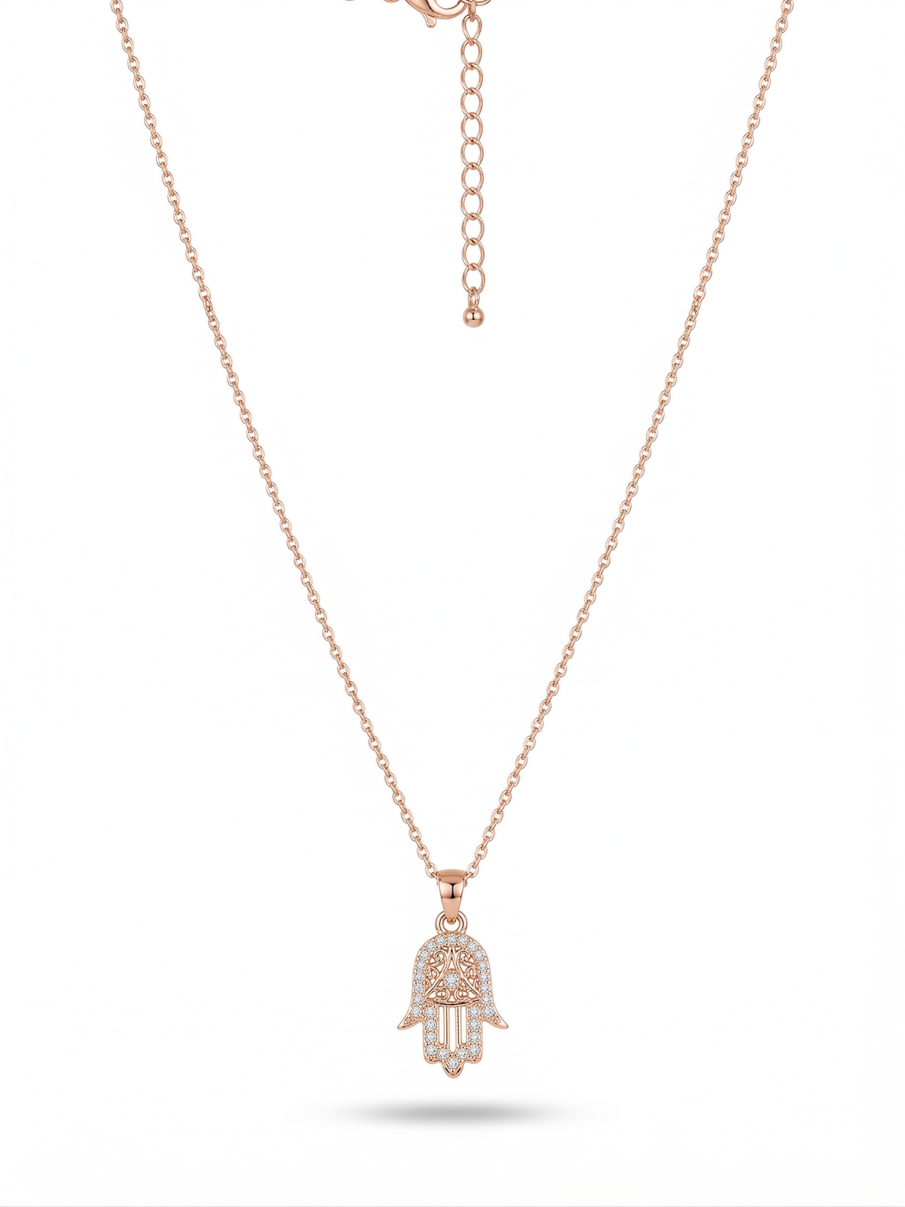 Rose Gold Filigree Hamsa Charm Necklace - 18K Gold Plated