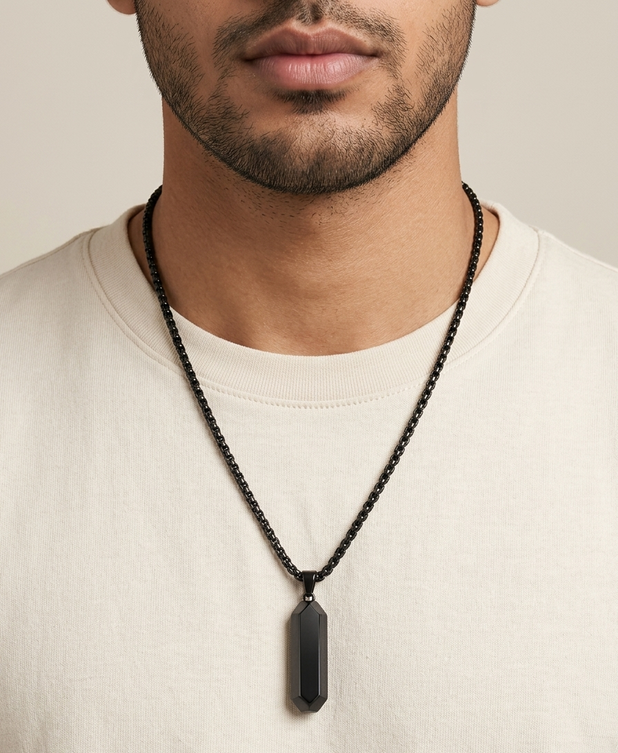 Matte Black Octagonal Pillar Necklace