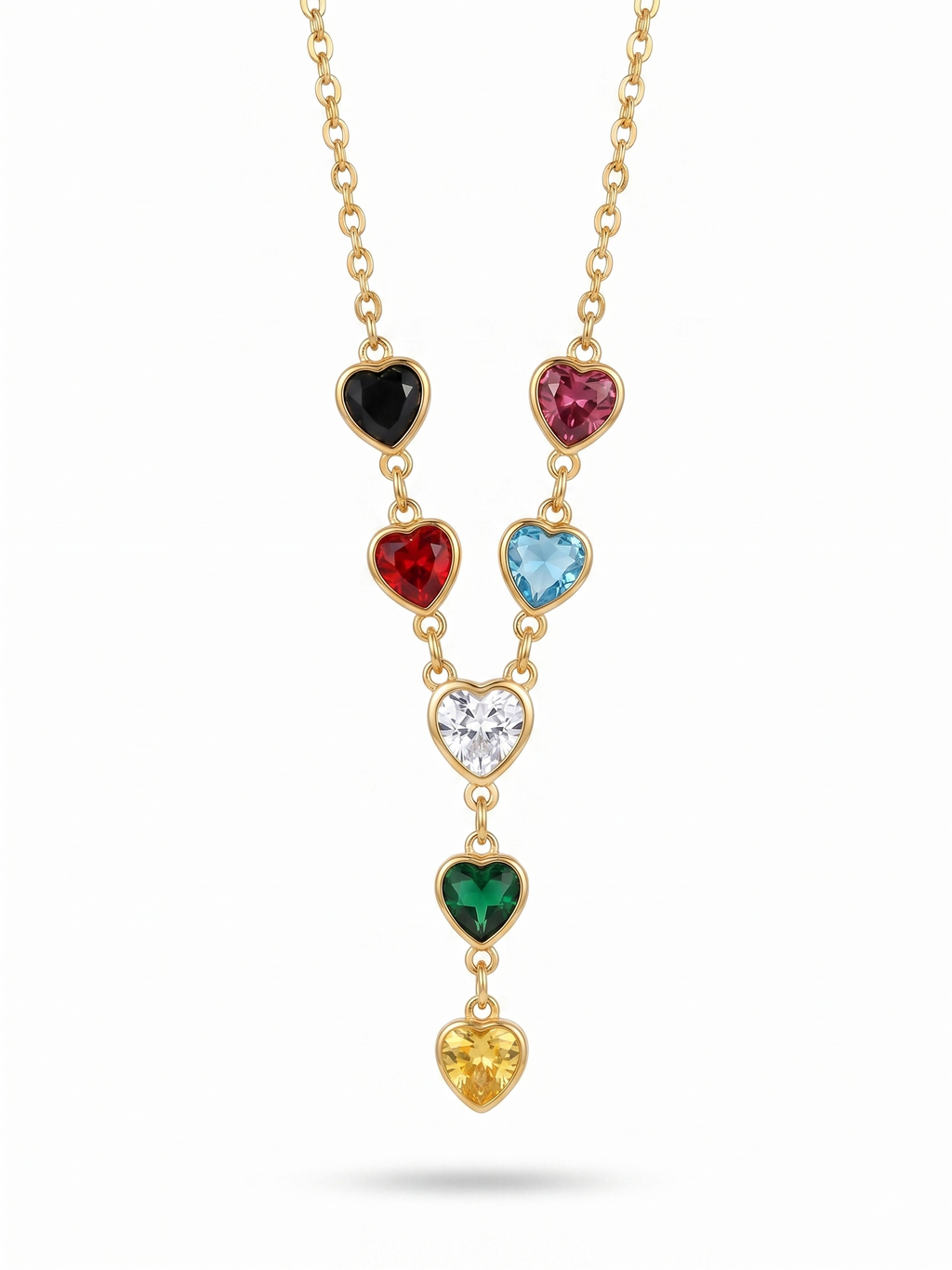 Multi-Color Gemstone Heart Y-Necklace - 18K Gold Plated