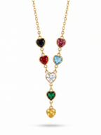 Multi-Color Gemstone Heart Y-Necklace - 18K Gold Plated