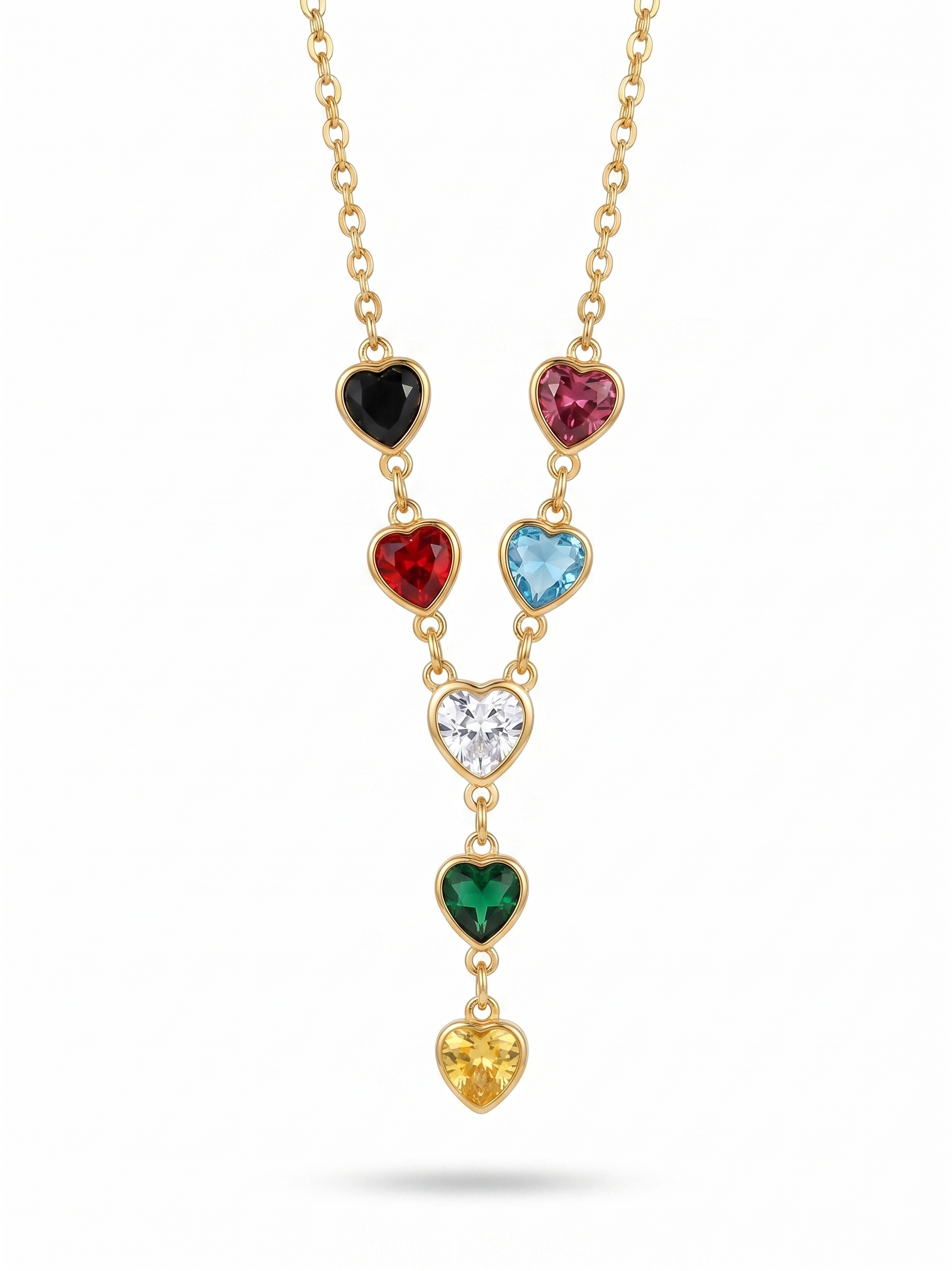Multi-Color Gemstone Heart Y-Necklace - 18K Gold Plated