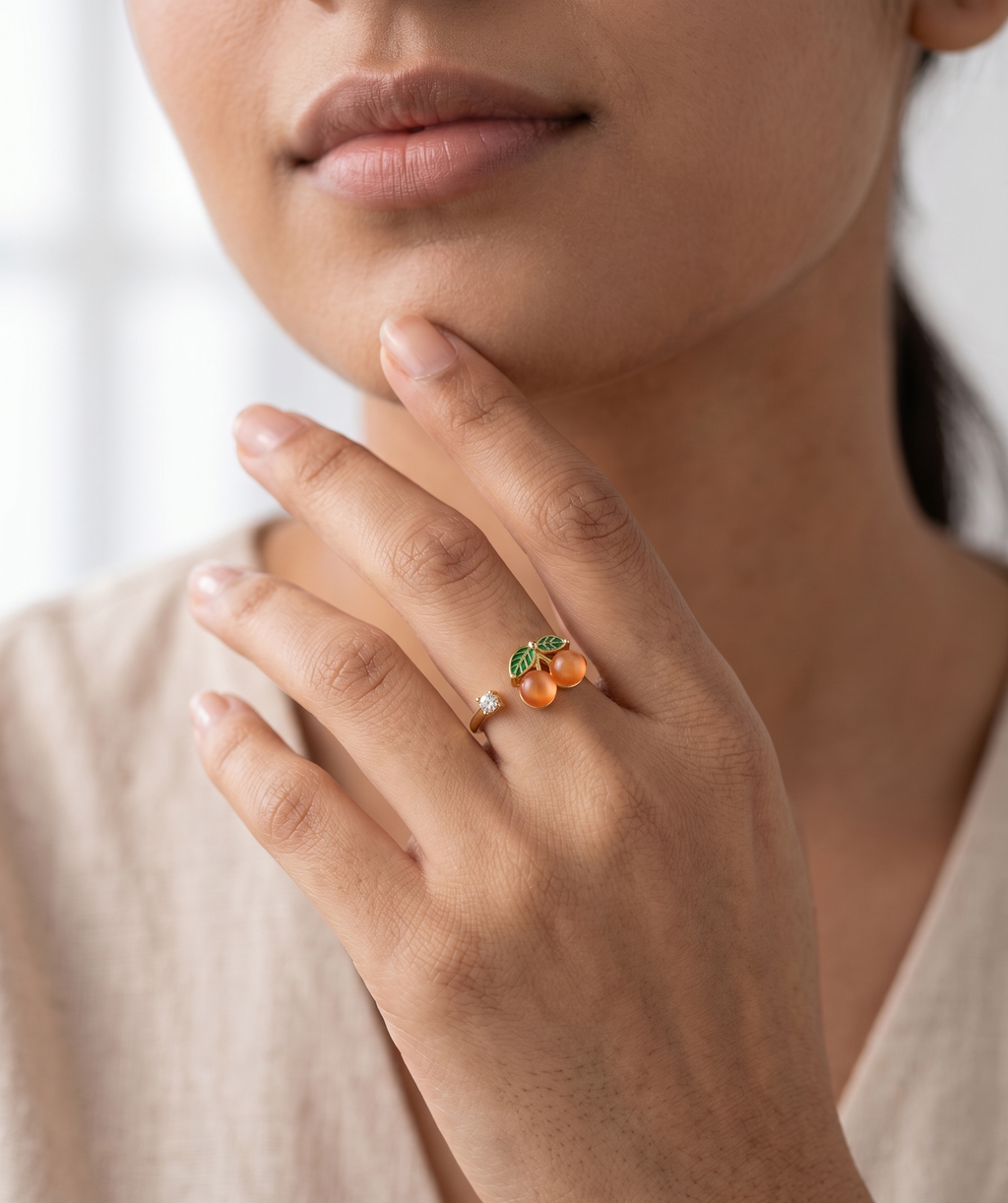 Crystal Halo Solitaire Adjustable Ring - 18K Gold Plated