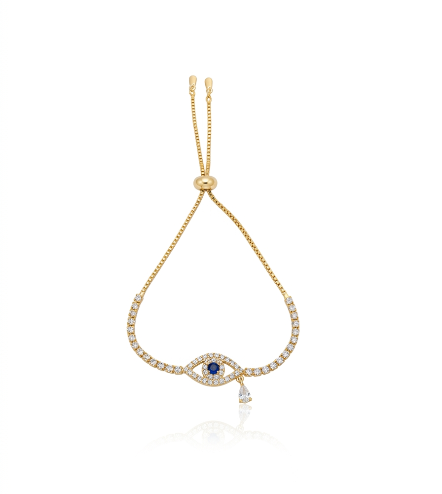 Gold Evil Eye Adjustable "Tear of Protection" Bracelet - 18K Gold Plated