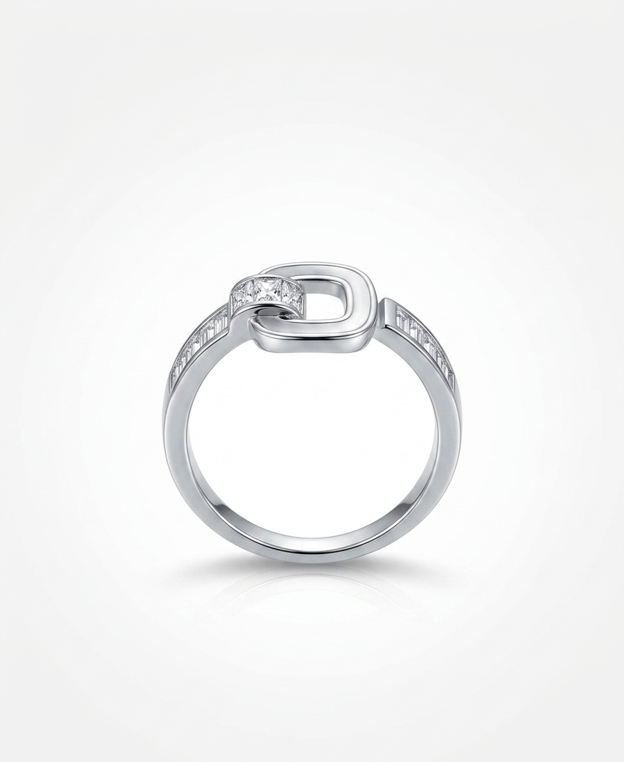 Geometric Belt-Buckle Crystal Ring