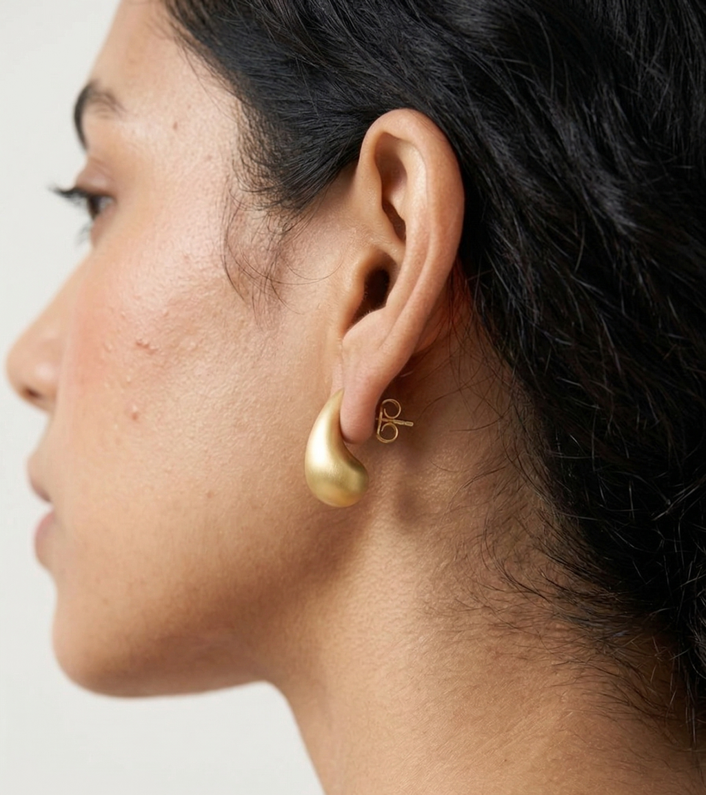 Brushed Dewdrop Studs - 18K Gold Plated