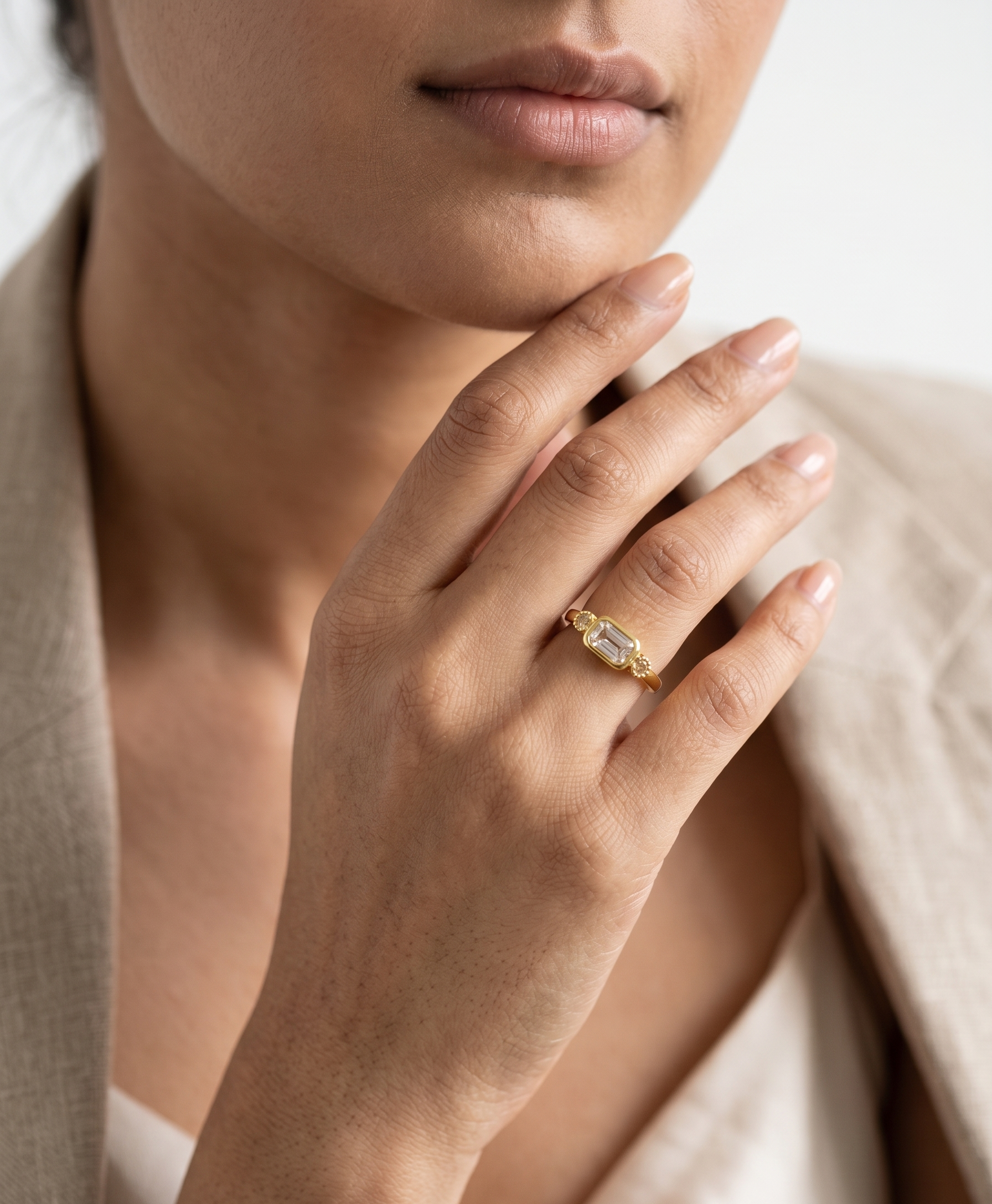 Emerald-Cut Solitaire Adjustable Ring - 18K Gold Plated