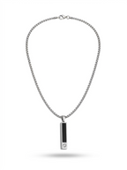 Crystal Accented Onyx Bar Necklace in Silver