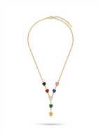 Multi-Color Gemstone Heart Y-Necklace - 18K Gold Plated