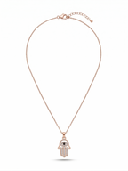 Rose Gold Pavé Hamsa Hand Evil Eye Necklace - 18K Gold Plated