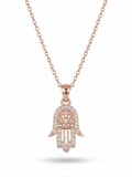 Rose Gold Filigree Hamsa Charm Necklace - 18K Gold Plated