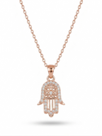 Rose Gold Filigree Hamsa Charm Necklace - 18K Gold Plated