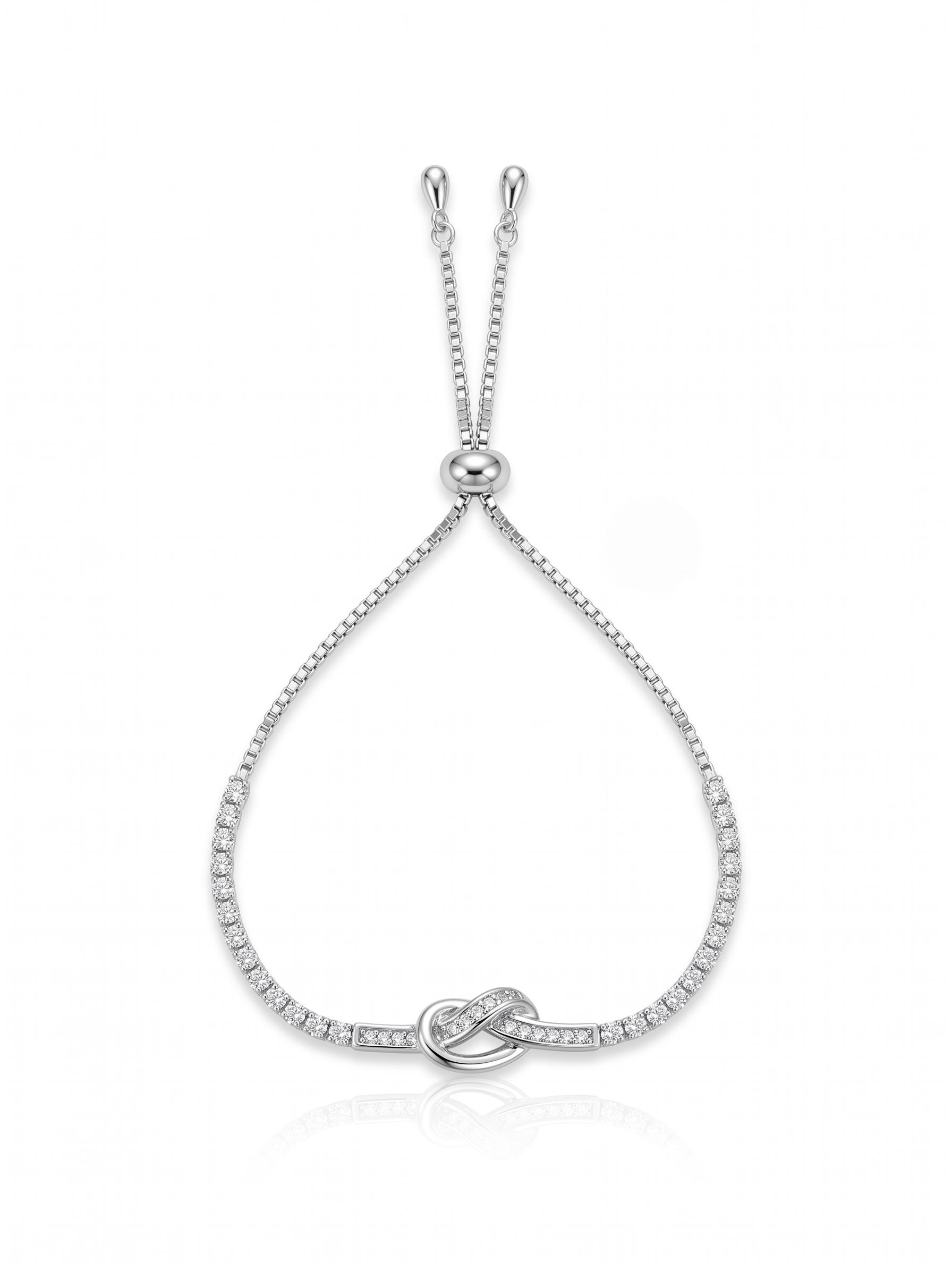 Silver Infinite Knot Baguette Adjustable Bracelet
