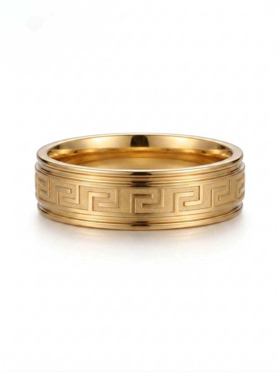 Men’s Engraved Grecian Ring - 18K Gold Plated
