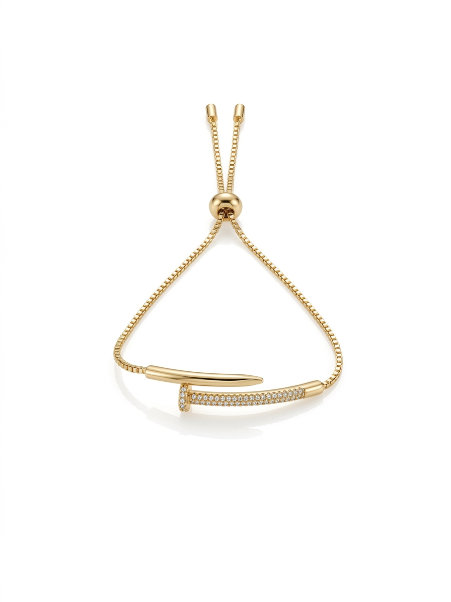Gold Nail Adjustable Bolo Bracelet - 18K Gold Plated