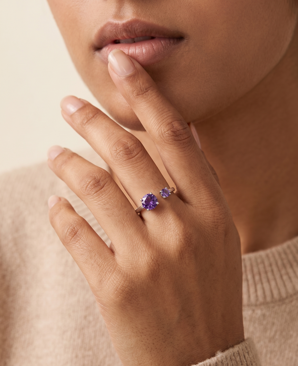 The Amethyst Radiance Duo Adjustable Ring