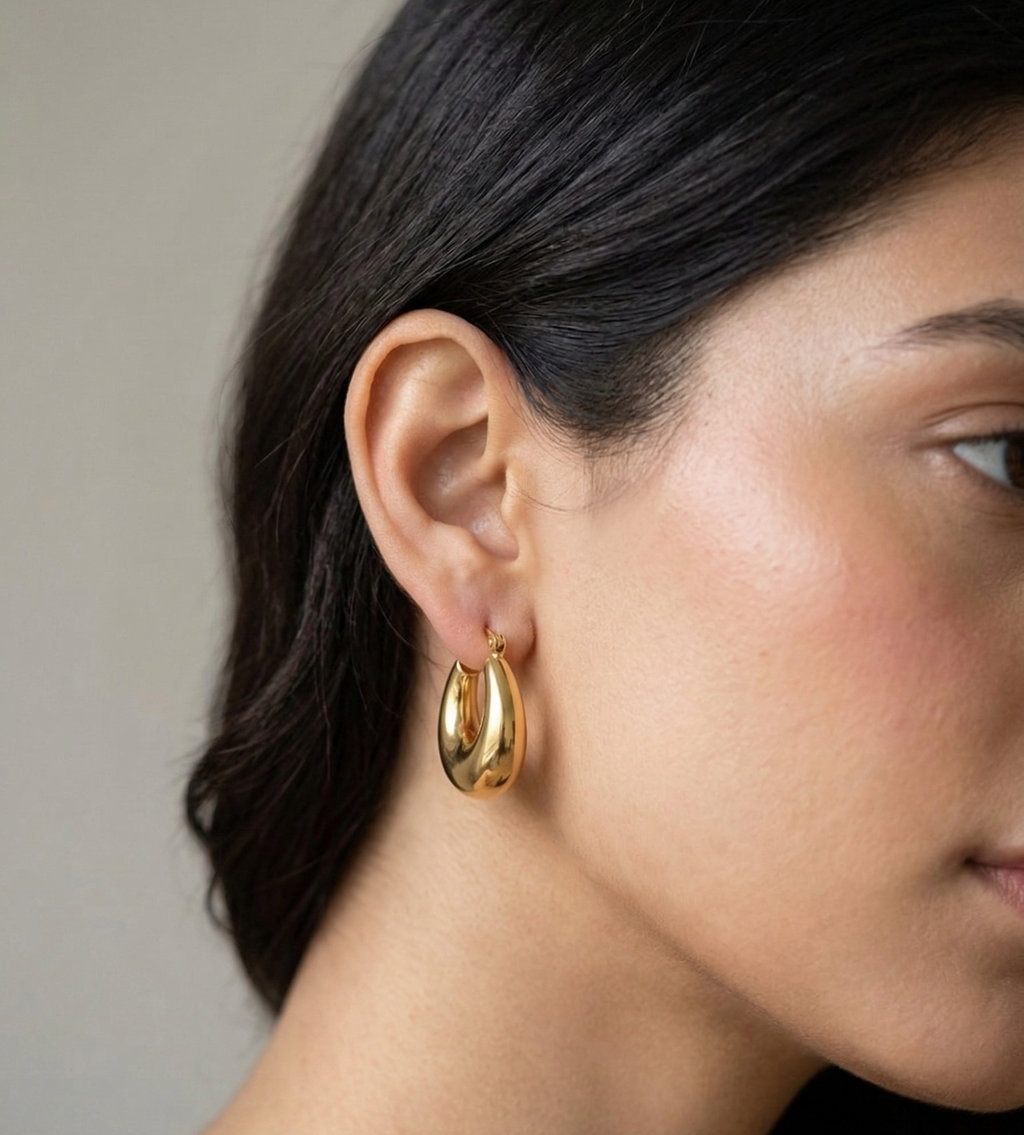 Fluid Gold Drop Hoops - 18K Gold Plated