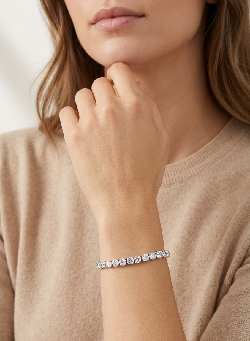 Silver Classic Brilliant-Cut Tennis Bolo Adjustable Bracelet