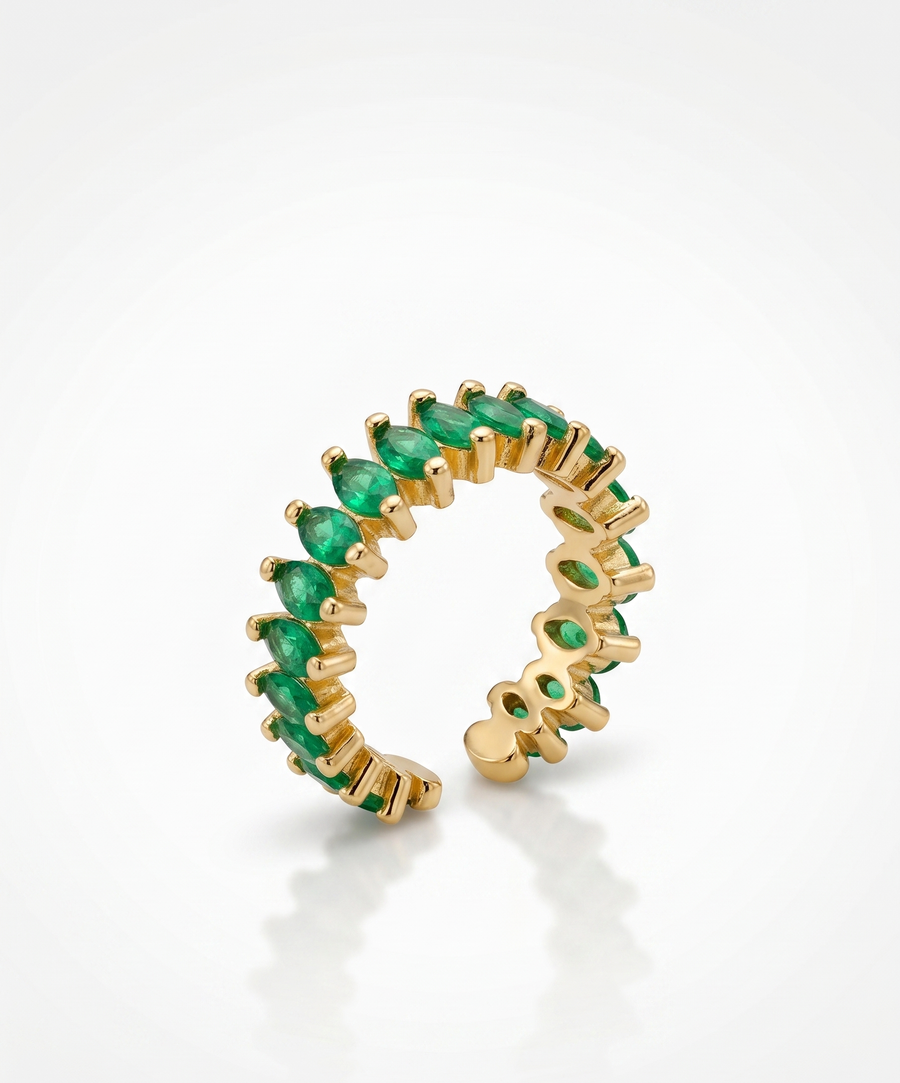 Marquise Emerald Eternity Open Ring - 18K Gold Plated