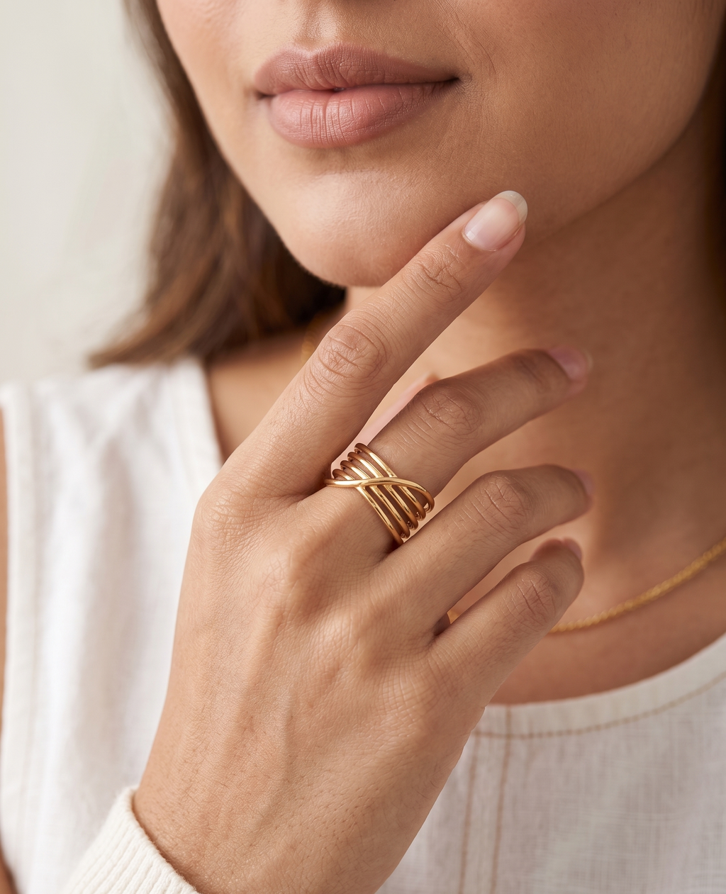 Multi-Layer Criss-Cross Statement Ring - 18K Gold Plated