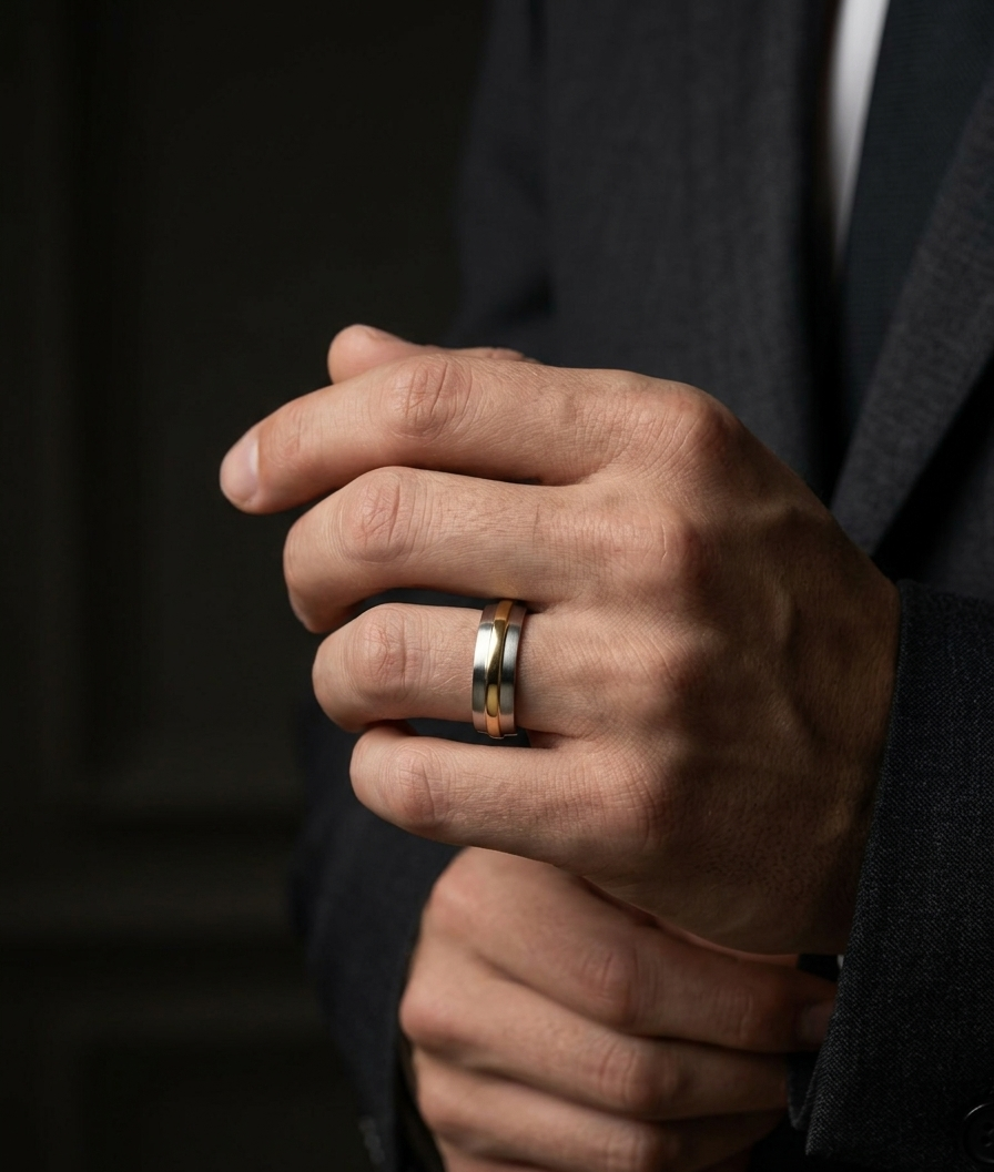 Men’s Two-Tone Offset Band Ring