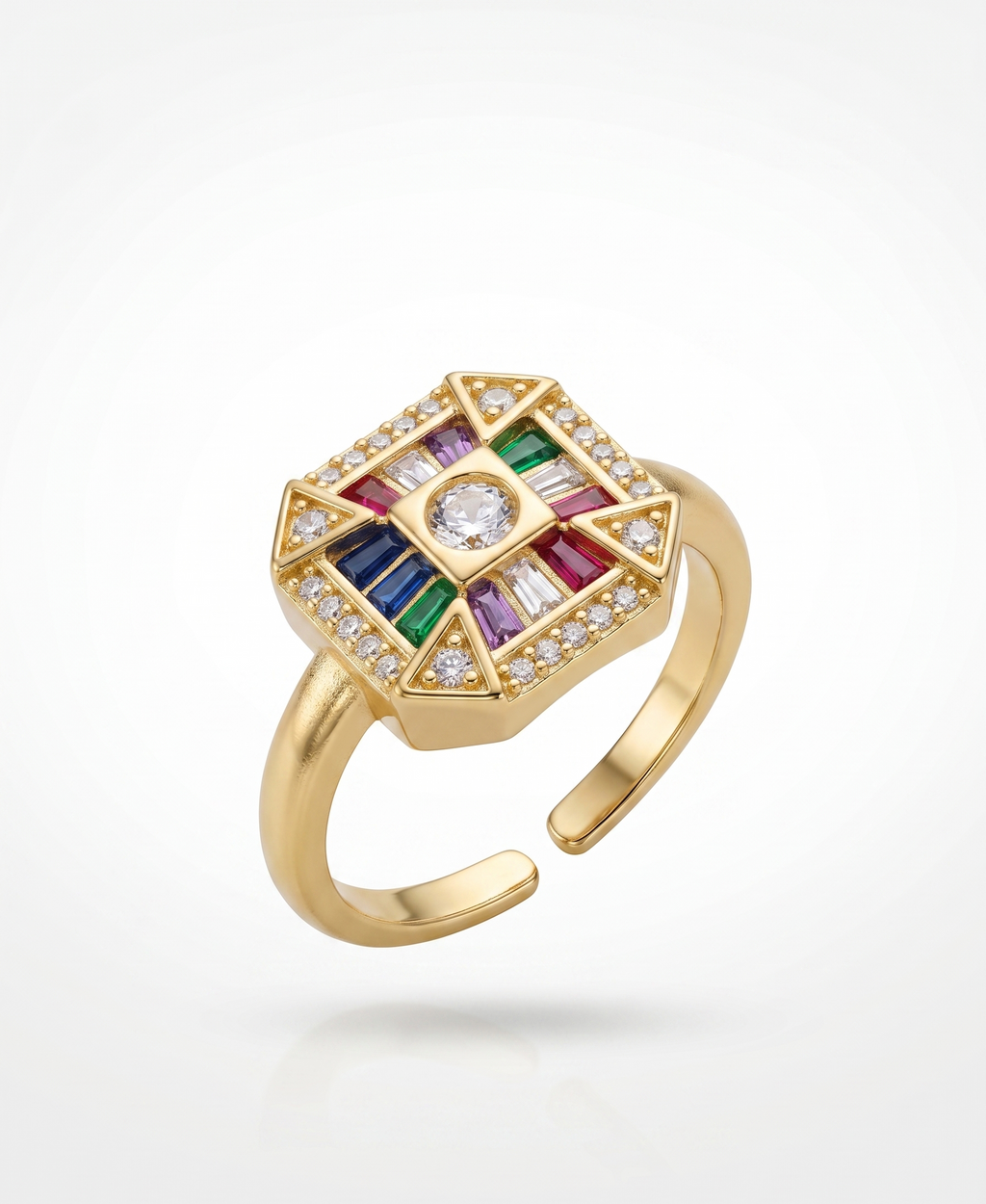 The Art Deco Multicolour Mosaic Adjustable Ring - 18K Gold Plated