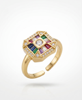 The Art Deco Multicolour Mosaic Adjustable Ring - 18K Gold Plated