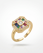 The Art Deco Multicolour Mosaic Adjustable Ring - 18K Gold Plated