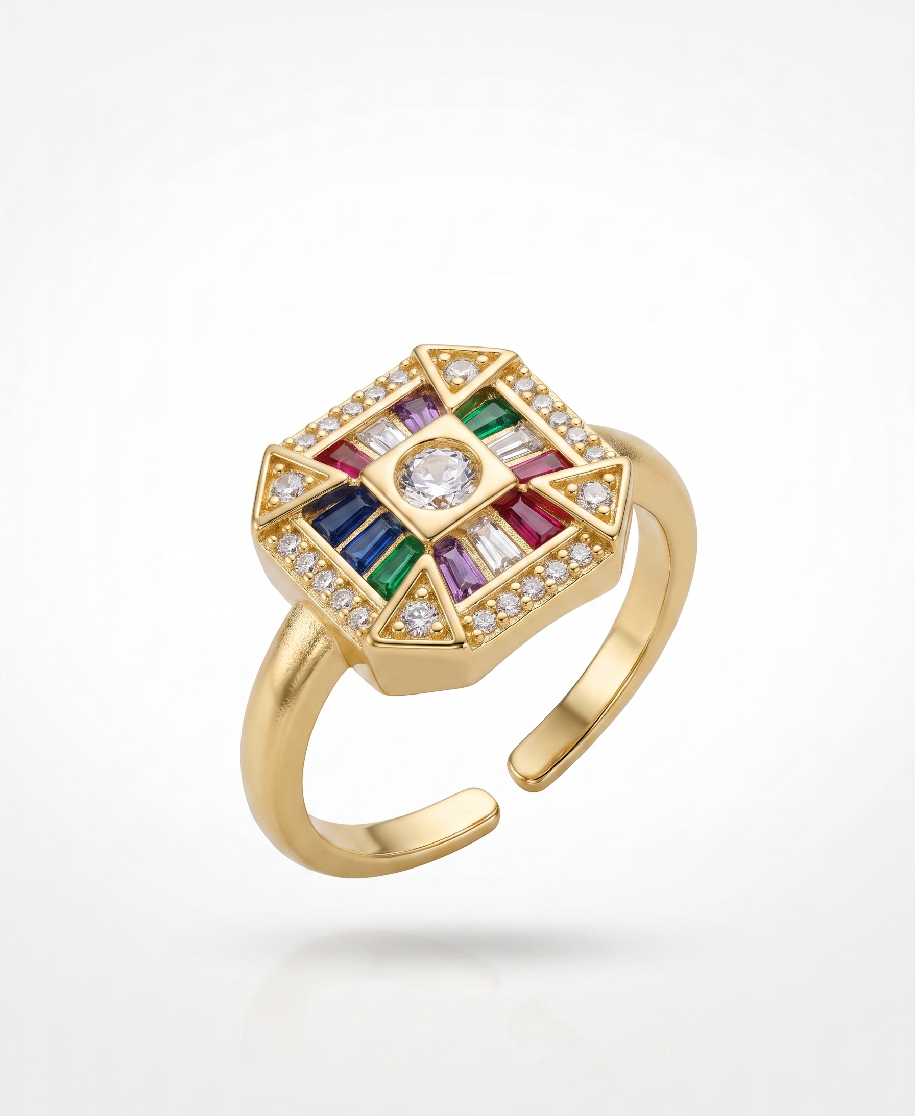 The Art Deco Multicolour Mosaic Adjustable Ring - 18K Gold Plated