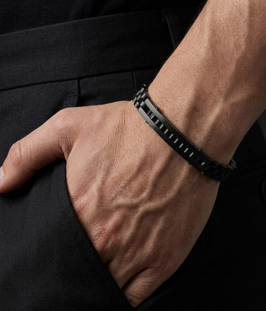 Carbon Bar Link Black Bracelet