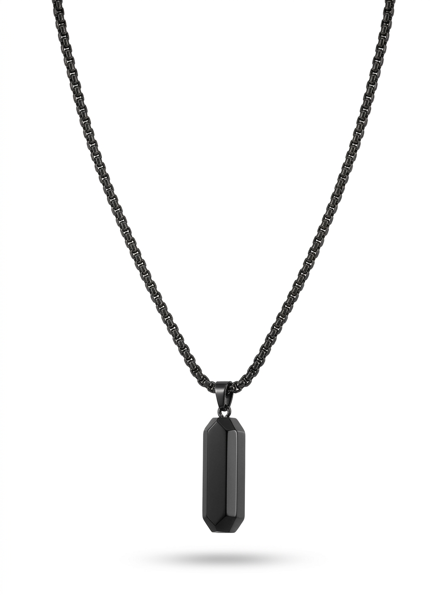 Matte Black Octagonal Pillar Necklace