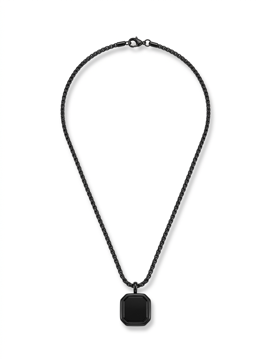 Matte Black Octagonal Onyx Pendant Necklace