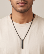 Matte Black Vertical Bar Pendant Men's Necklace