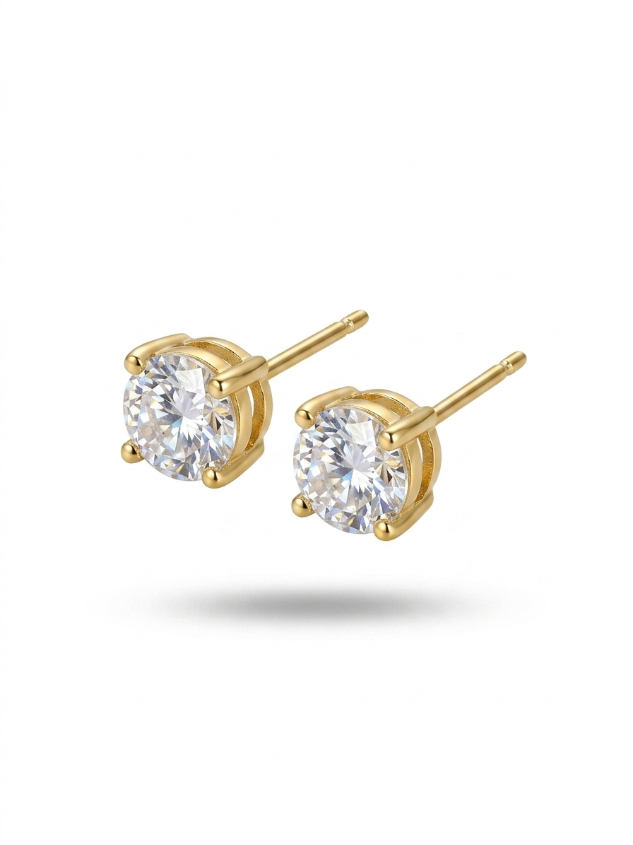 Round Solitaire Studs - 18K Gold Plated