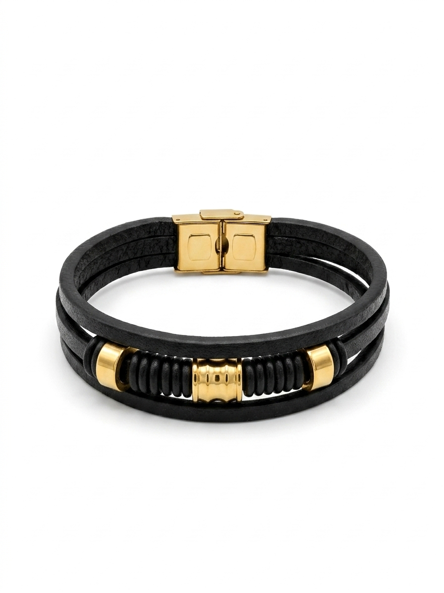 Leather Braid Gold Bar dual-strand Bracelet